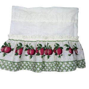 Kitchen Curtain Valance 52"x12" Vintage Apple Print Ruffled Detail Green Lattice